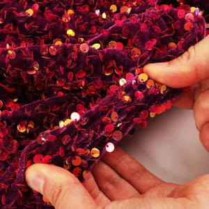 Kain renda beludru biru penuh warna mewah dengan payet untuk pesta pernikahan - Product Image 4