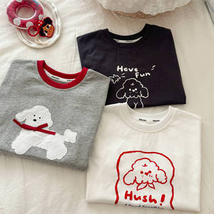 Cute Puppy Print Summer Short Sleeve Casual Baby T-Shirt For Boys And Girls Off White Gray Black Cotton Kids Top - Product Image 3