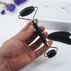 Hongyu-334 HongYu 100% Natural Handheld hitam Obsidian Rose Jade <span class=keywords><strong>Roller</strong></span> Gua Sha kecantikan pijat wajah untuk disesuaikan wajah - Product Image 2