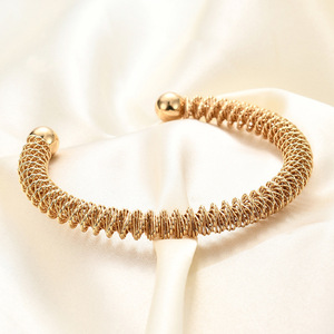 Stainless Steel Spring <b>Bracelet</b> 8mm Open Cuff <b>Ball</b> Ends Women's Fashion Jewelry Gift Gold Silver Tone - Product Image 3