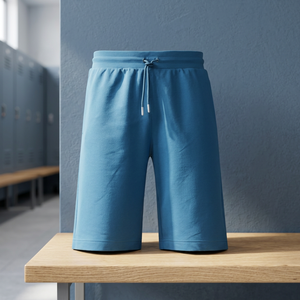 Pantalones Cortos Bermuda de Algodón Azul Sólido para Hombre, Cintura Media, Cordón Ajustable, Tejido Casual, Transpirable - Product Image 3