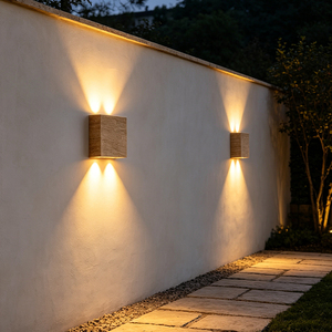 Lampe murale extérieure en pierre jaune, étanche, éclairage LED haut/bas pour cour, jardin, patio, villa - Product Image 2