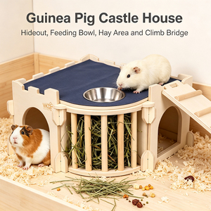 Grand château <span class=keywords><strong>en</strong></span> bois pour cochon d'Inde avec échelle et mangeoire à foin, abri naturel pour lapins, chinchillas, hérissons - Product Image 3