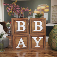 Blocs de bébé marron Grain de bois-Centre de table ours en peluche premier anniversaire avec décor de toile de fond révélateur de sexe