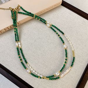 Collier de perles vintage délicates pour femmes perles d'eau douce naturelles pierre de <span class=keywords><strong>malachite</strong></span> verte personnalité perles d'eau douce tour de cou - Product Image 1