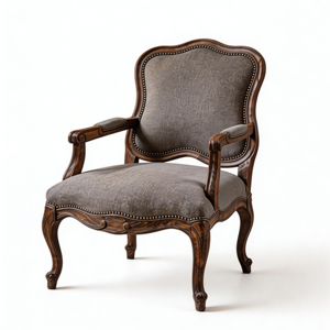 Silla de Comedor de Estilo Francés con Patas de Madera de Roble Antiguo y Tapicería de Tela - Product Image 1