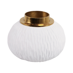 Vaso medio in resina con bordo in metallo, bianco, decorativo, per soggiorno, decorazioni per la casa, camera da letto, vanità - Product Image 3