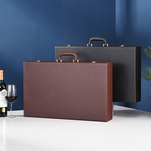 Boîte Cadeau en <span class=keywords><strong>Bois</strong></span> Faite à la Main pour Vin Rouge, Estampage Or, Élégante, pour Bouteilles Simples ou Doubles, avec Poignée, Logo Personnalisé, Vente en Gros - Product Image 4