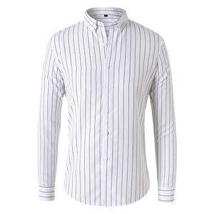 Chemise à manches longues rayé Stretch de haute qualité hommes d'affaires décontracté col carré chemise mode manteau haut en gros - Product Image 3