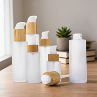 Set Botol Semprot Kaca Krim Bambu Frosted 20 - 100Ml dengan Tutup Pompa, Ideal untuk Krim Wajah, Perjalanan, Rumah, dan Kantor