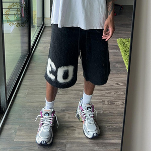 KD maglieria produttore Logo personalizzato Odm Oem uomo pantaloni in maglia uomo a righe Mohair <span class=keywords><strong>Blend</strong></span> soffici pantaloncini con coulisse - Product Image 2