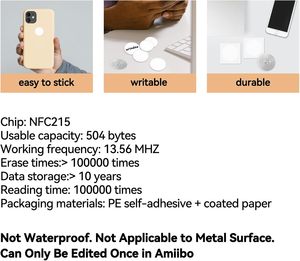 Autocollants NFC programmables GSC réinscriptibles 215 216 PET 25 mm, compatibles avec Android et tous les autres appareils compatibles NFC - Product Image 6