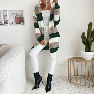 Chandail à blocs de couleurs pour femmes, manteau d'extérieur à manches longues, cardigan tricoté en vrac ouvert sur le devant, nouvel arrivage - Product Image 4