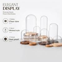 Cloche en verre avec base en bois, cloche de présentation transparente pour plantes, artisanat, bijoux, fleurs préservées