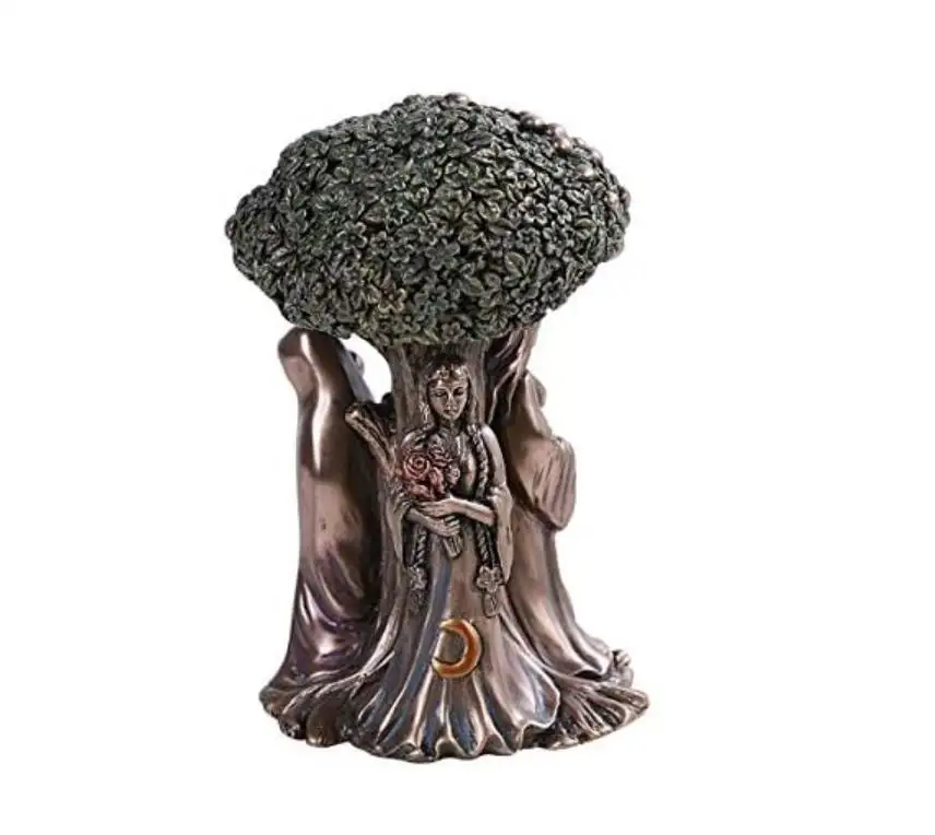 生命の木の下のトリプルメイデンマザークローンムーン女神キャストブロンズレジン置物