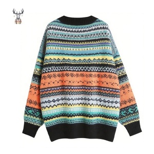 Nanteng Tùy Chỉnh Nhà Máy 100% Cotton Lỏng Cổ Điển Sọc Jacquard Mô Hình Dệt Kim Với Túi V Cổ Womens Cardigan Áo Len - Product Image 2