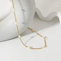 Collier de bijoux fantaisie en acier inoxydable plaqué or 18 carats avec perle d'imitation française, collier imperméable pour femmes