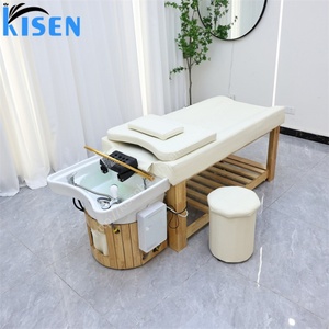 KISEN Thai Head Spa Head Therapy Shampoo <b>Bed</b> Japanese Head Spa <b>Bed</b> Salon Furniture Thai Hair Washing <b>Bed</b> With Wooden Base - Product Image 2