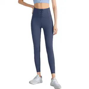 Custom Logo Hot Sale High waist girdle tight fitness belly contracting hip lifting peach sports Yoga Pocket Pants women