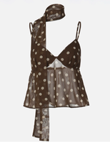Haut Cami Tricoté Transparent à Pois Y2K pour Femme, Vente en Gros Personnalisée, avec Foulard Intégré, Bretelles Spaghetti Ajustables et Dos Élastique