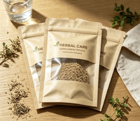 Sachet plat à trois soudures avec fenêtre, en papier kraft biodégradable PLA, qualité alimentaire, 100 % compostable, refermable, pour suppléments, vente en gros OEM