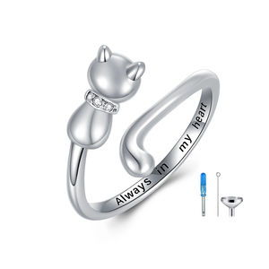 Crematie Sieraden 925 Sterling Zilver Gegraveerd Woord Zirkoon Kat Open <span class=keywords><strong>Ring</strong></span> Voor As - Product Image 1