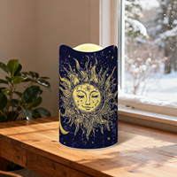 Velas LED Decorativas sin Llama, 3 Piezas, Diseño Personalizado de Fábrica con Patrón Celestial de Sol, Estrella y Luna, Borde Festoneado, Control Remoto