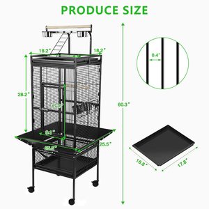Grote Rollende Vogelkooi Met Voerschalen, Speeltrappen En Verwijderbaar Dienblad Veilig Voor Papegaaien En Kleine Vogels - Product Image 6