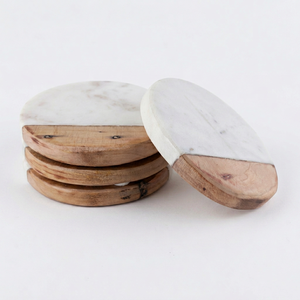 Juego de Posavasos Modernos Ecológicos de Mármol Blanco y Madera de Acacia de Lujo |   Logotipo Personalizado |   Impresión troquelada |   Fabricante Mayorista - Product Image 1