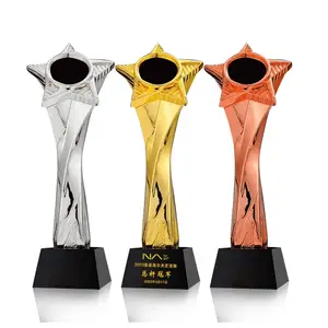 Resina de gama alta Golden Star Cooperate Souvenirs Gift Trofeo personalizado Premio Trofeo de resina con base de cristal