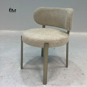 Minimalist Teddy Fabric Dining <b>Chair</b> Champagne Metal Legs Round <b>Back</b> for Hotel Cafe Commercial Use - Product Image 3