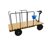 Chariot de transport électrique à quatre roues en métal, plateau plat, réversible, pour charges lourdes, hauteur max. 85 cm, garantie 3 ans