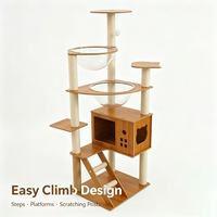 Arbre à chat en bois avec deux capsules spatiales en acrylique, poteau à gratter en sisal, meubles pour chat à plusieurs niveaux