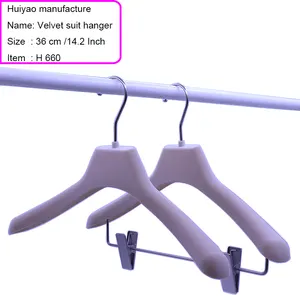 wholesale wide shoulder velvet flocked anti-slip jacket cloth hanger plastic suit hanger for winter coat clothes