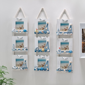 กรอบรูปติดผนังสามช่องสไตล์เมดิเตอร์เรเนียน สีขาว ทำจากไม้ ตกแต่งบ้าน รูปทรงสี่เหลี่ยมผืนผ้า งานแฮนด์เมด - Product Image 1