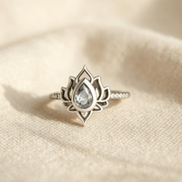 Bagues vintage en argent avec fleurs pour femmes, style rétro unique, bijoux tendance avec zircon poire, cadeau d'anniversaire, bagues de créateur