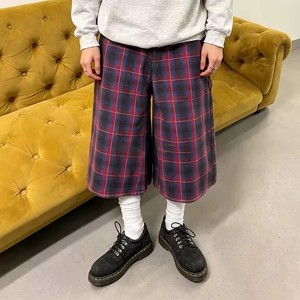 Men Red Black <b>Plaid</b> Cropped Wide Leg Pants Side Zipper Design Vintage Tartan Loose 7/8 Length Casual <b>Trousers</b> - Product Image 3