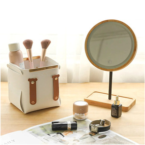 Nordic style desktop leather gold-rimmed <b>storage</b> basket, makeup brush holder, <b>remote</b> <b>control</b> holder, entryway key box - Product Image 1