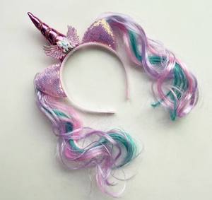 Nouvelle perruque bandeau <span class=keywords><strong>licorne</strong></span> accessoires de cheveux pour enfants dessin animé mignon petite épingle à cheveux coiffure Marbury - Product Image 5