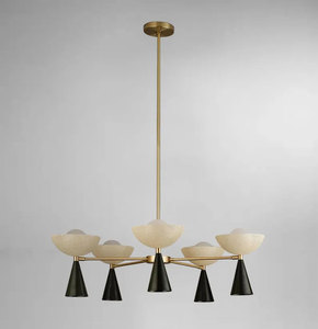 Candelabro Sputnik de latón cepillado de 5 brazos, iluminación de estilo Stilnovo, luz de techo Retro para sala de estar y espacios de oficina - Product Image 2