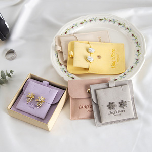 Velvet Jewelry Storage <b>Bag</b> Envelope Shape Snap Button 8x8cm 6x6cm Embossing Logo Printing For Ring Ornament - Product Image 3