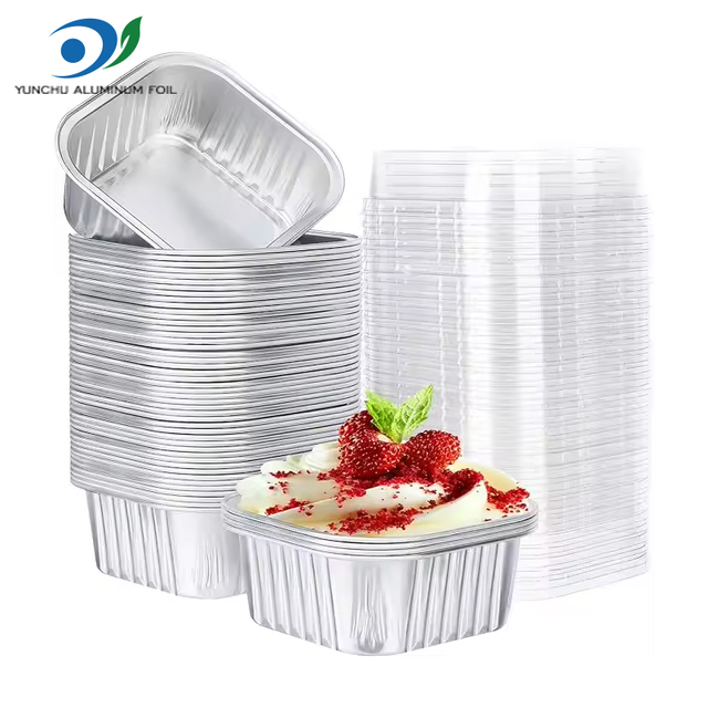150ml White Mini Ice Cream Pan Disposable Dessert Pudding Cups Square Aluminum Foil Baking Container With Lid