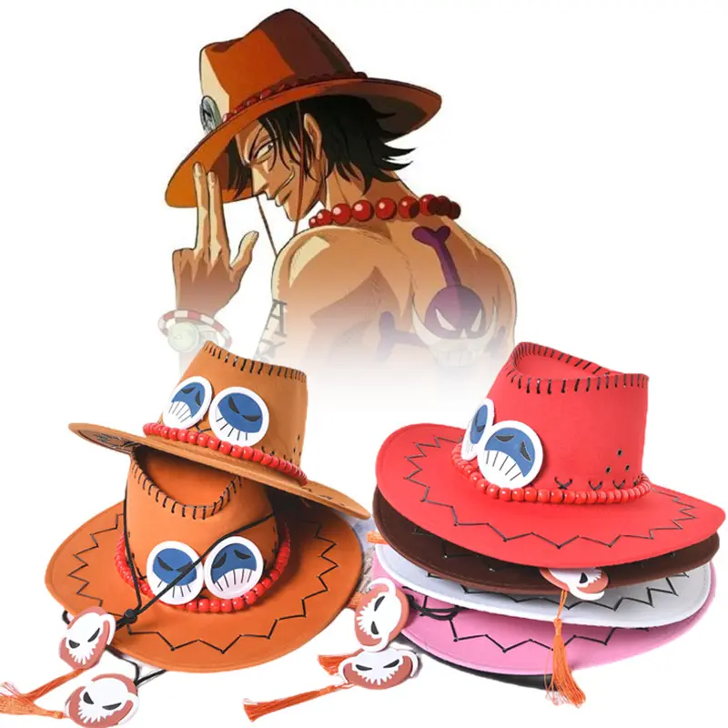 2 Styles Portgas D Ace Popular Anime Hats Cartoon Cosplay Hat Cowboy Pirates Hat 55-60cm