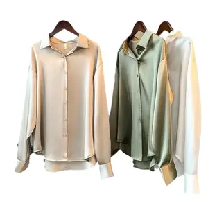 Long-sleeved satin shirt women's design sense niche Spring and Autumn new all-match vertical sense retro Hong Kong style
