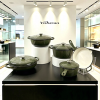 Ensemble de batterie de cuisine en fonte émaillée LFGB, 5 pièces, comprenant faitouts, poêle, casserole à sauce, avec logo personnalisé