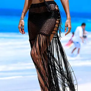 Bestwayclox 2024 NEUES Sommer sexy Bademode Bikini Überwurf Netz Strand-Mini-Wrap-Rock Sarong Pareo-Badeanzug Überwurf