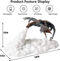 Lampe lunaire Dragon de Feu, Lampe de Nuit Imprimée en 3D, Lampes à Lave, Lampe Lune LED avec USB Rechargeable, Lampes Dragons de Glace