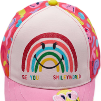 Casquette de baseball pour enfants en gros, motif dessin animé, impression arc-en-ciel souriant, broderie appliquée, visière incurvée, chapeau de protection solaire d'été