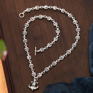 Anchor Flower Diamond <b>Pendant</b> High Version <b>Silver</b> Plated Bamboo <b>Chain</b> Necklace Unisex Personality Sweater <b>Chain</b> Retro Maritime - Product Image 3