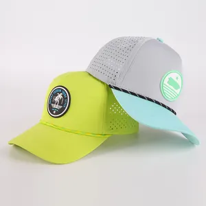 Waterproof Rubber Patch Logo 5 Panel Gorras Wholesale Custom Polyester Sport Hat High Quality Laser Cut Hole Perforated Baseball